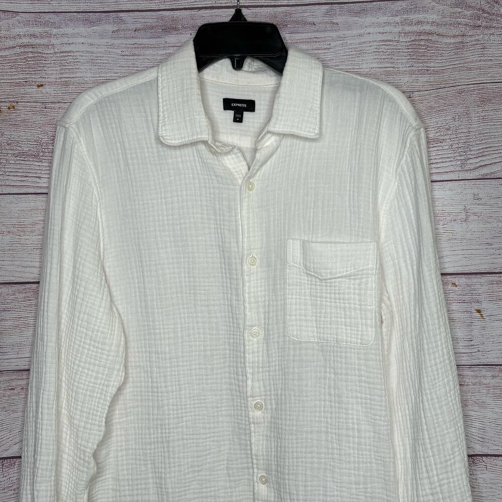 Express Boyfriend Cotton Gauze Beachy Coastal Long Sleeve Button Down Top Medium - Picture 8 of 9
